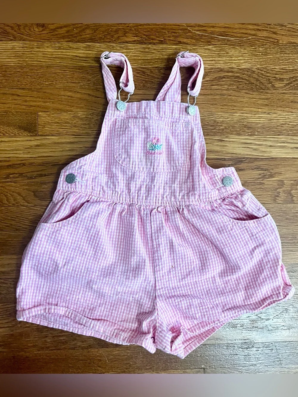Vtg osh Kosh shortalls 3t pink gingham Vestbak flower bibs overalls 90s